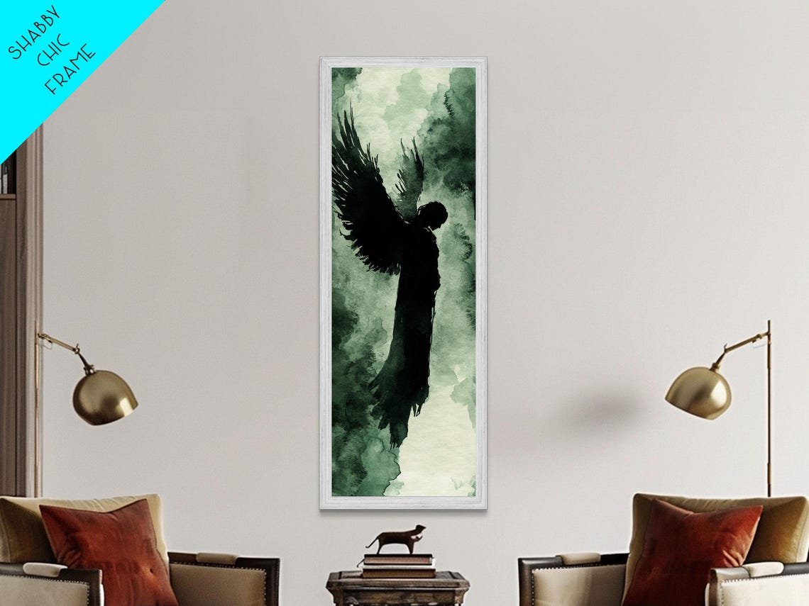 Dark Angel Silhouette Ascending Wings Moody Watercolor Poster - Image 5