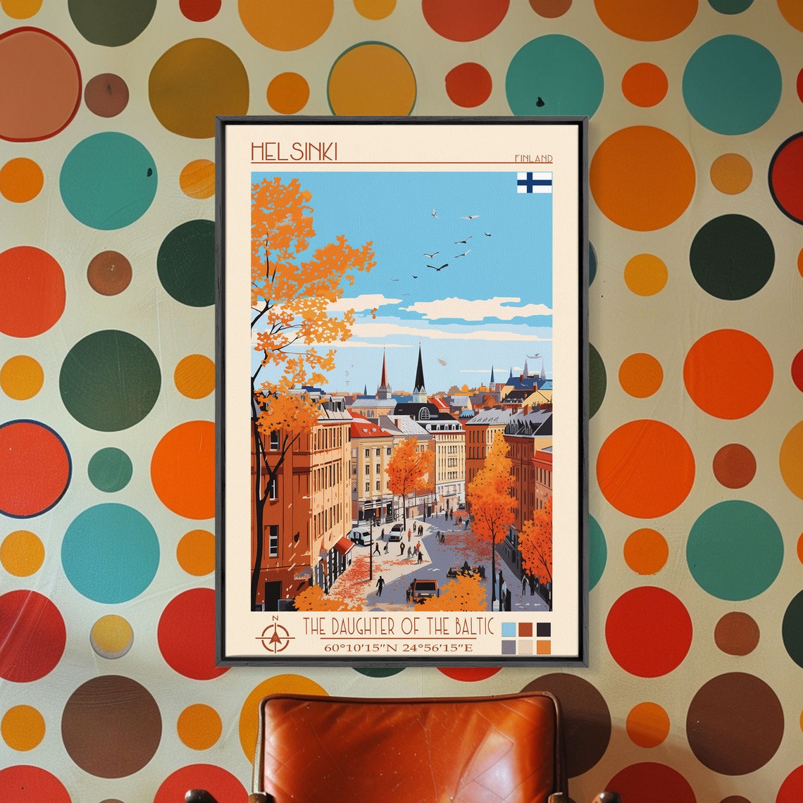 Helsinki Finland Autumn Street Fiery Orange Trees City View Poster