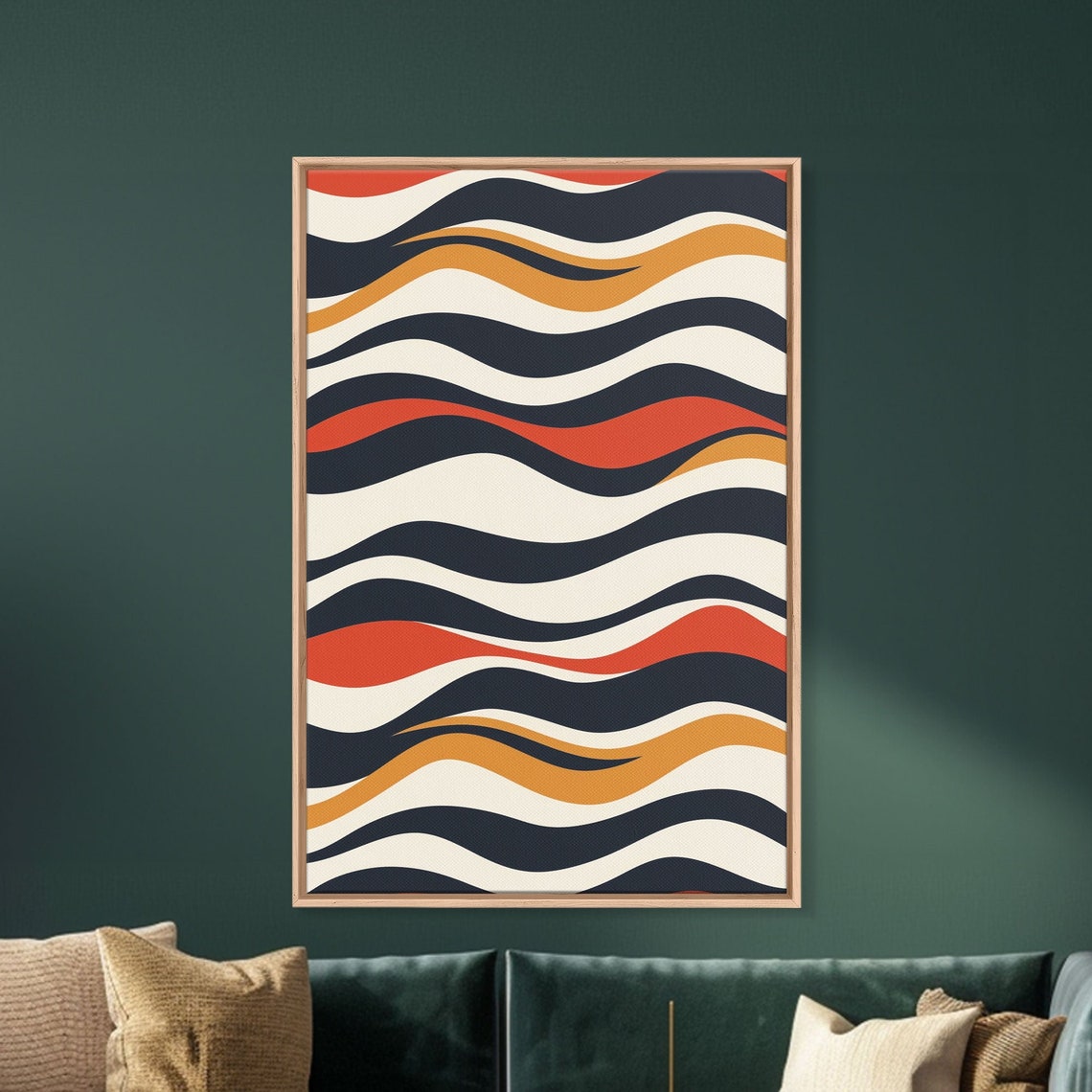 Mid Century Modern Wavy Ripple Wall Art Print Navy Orange Red Abstract - Image 3