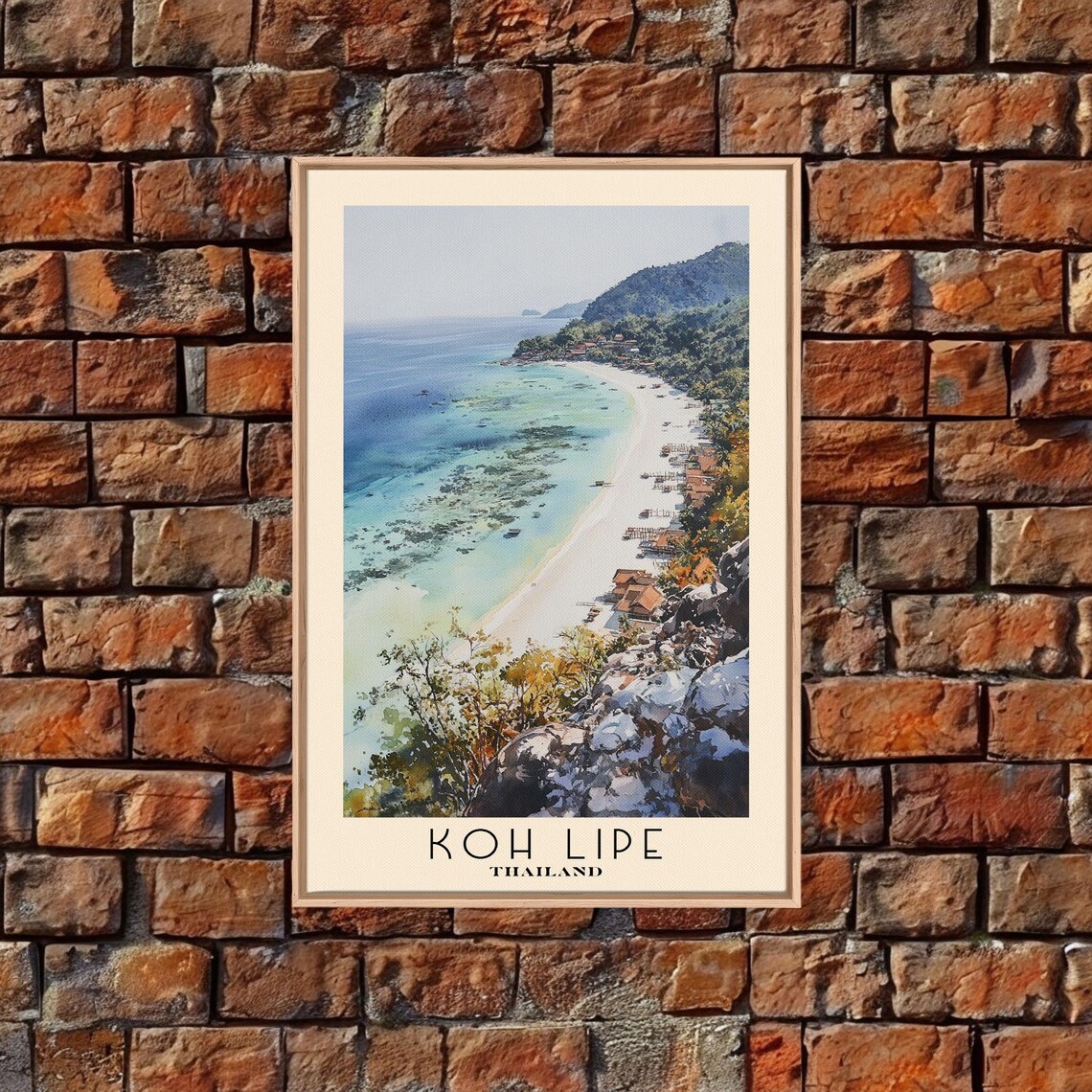 Koh Lipe Thailand Aerial Lagoon Beach Fishing Boats Watercolor Poster - Image 5