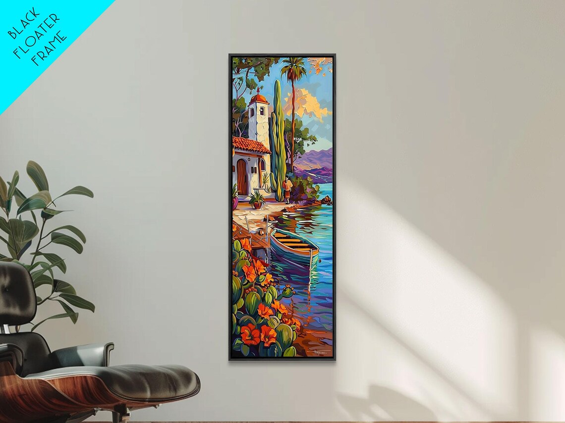 Mediterranean Village Chapel By The Water Impasto Coastal Scene Poster - Image 5