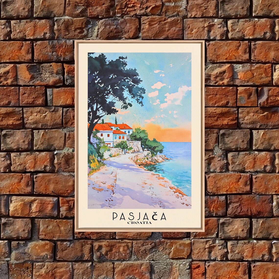 Pasjaca Croatia Stone Path Cove Red Roof Villa Sunset Sea Poster - Image 4