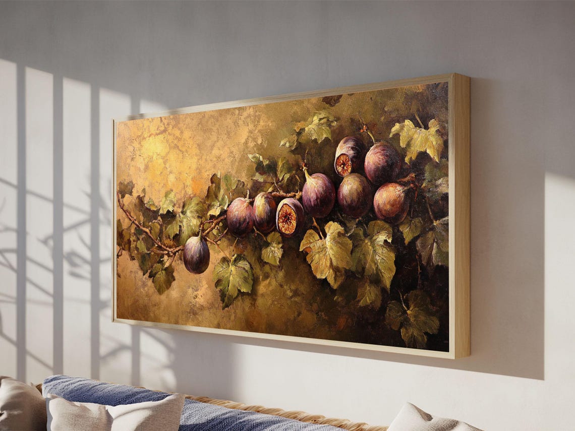 Ripe Figs On Vine Golden Old Master Still Life Painting Kitchen Print - Image 2