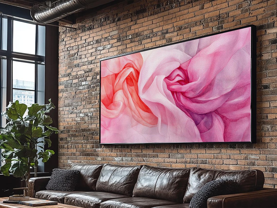 Flowing Pink Silk Roses Close Up Watercolor Abstract Romantic Poster - Image 6
