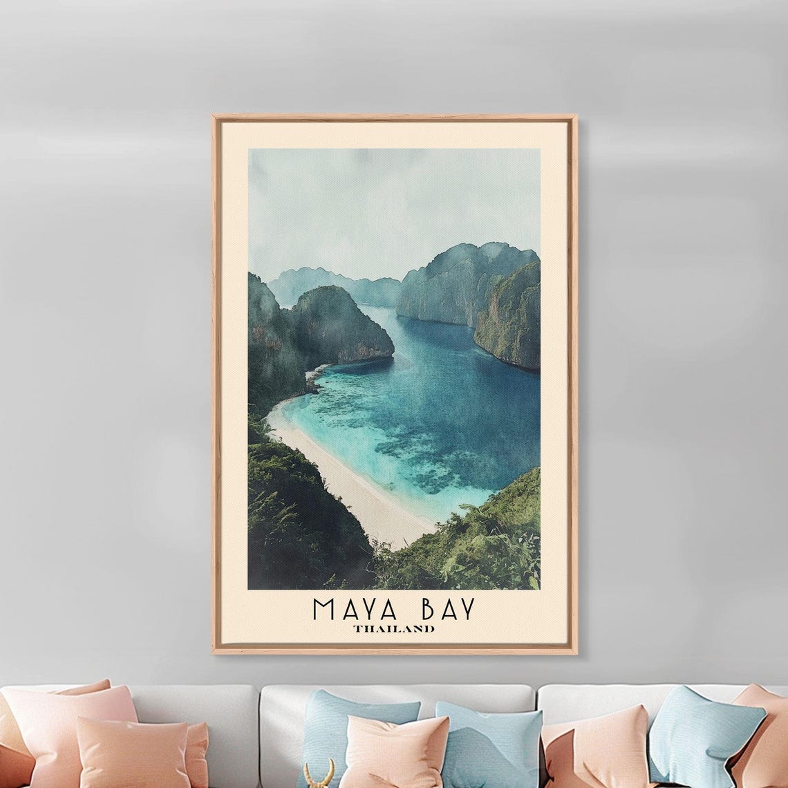 Maya Bay Thailand Limestone Cliffs Turquoise Lagoon Watercolor Poster - Image 3