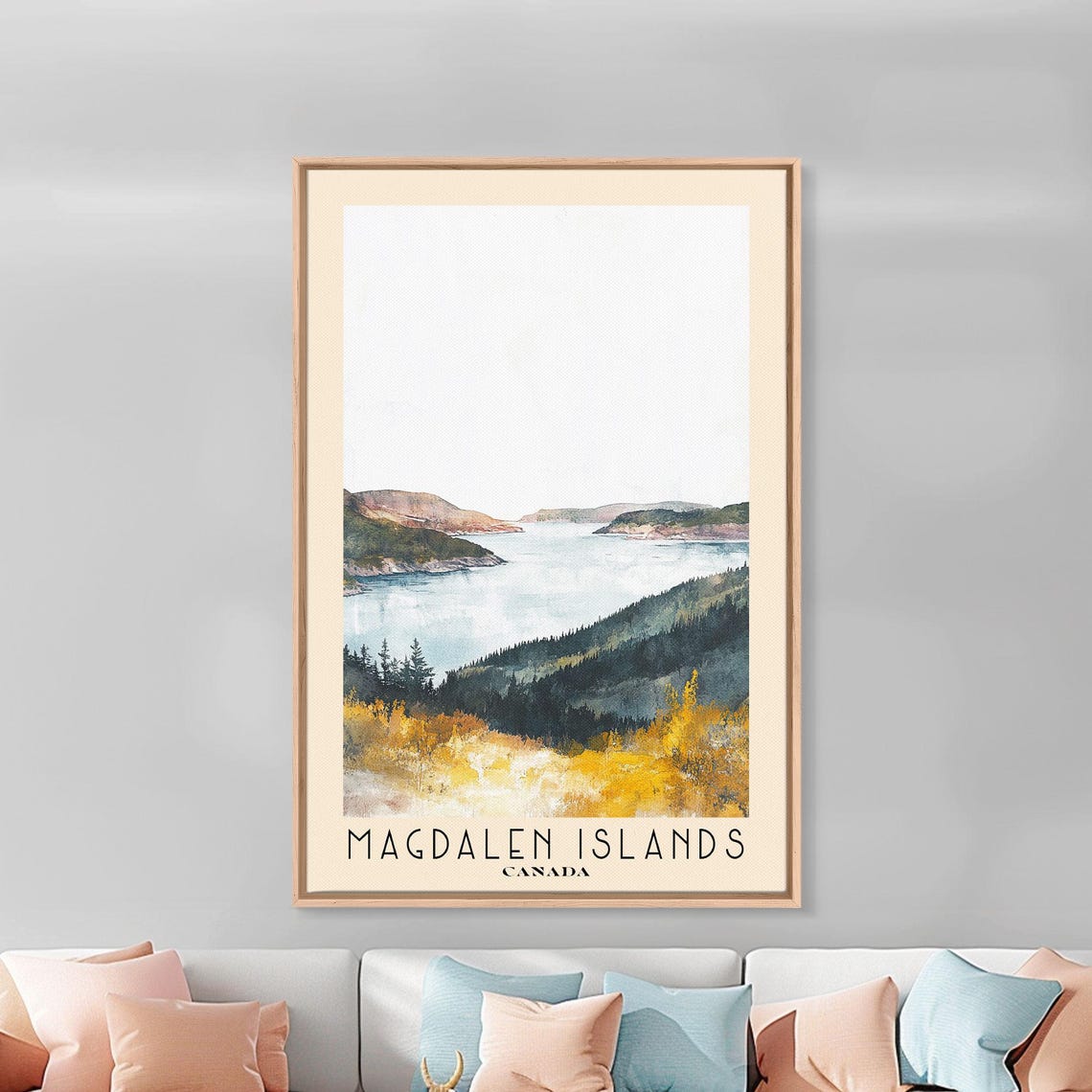 Magdalen Islands Canada Calm Bay Forested Hills Golden Meadow Poster - Image 3