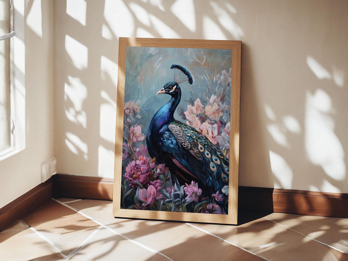 Peacock Pink Blossoms Botanical Bird Chinoiserie Elegant Floral Poster - Image 5