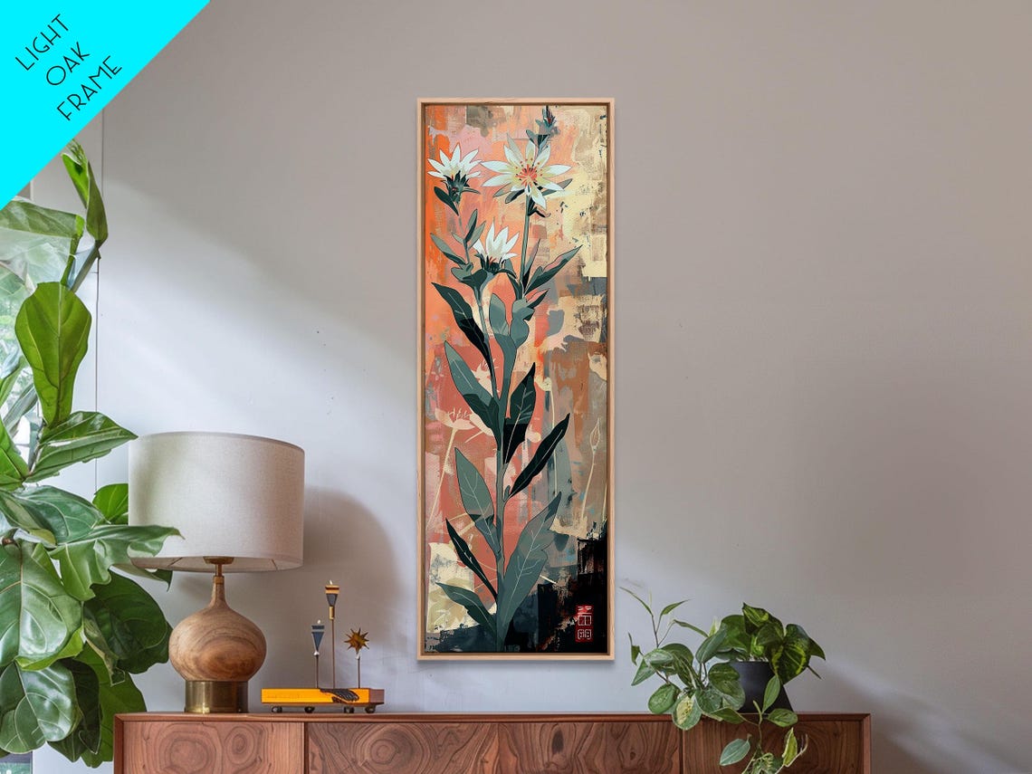 Tall White Wildflowers Coral Abstract Japanese Style Art Poster - Image 6