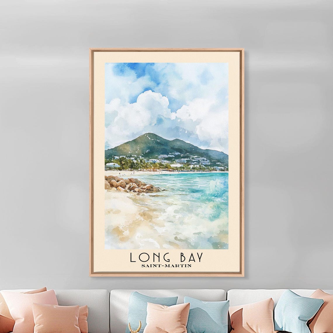 Long Bay Saint Martin Turquoise Sea White Beach Mountain View Poster - Image 4