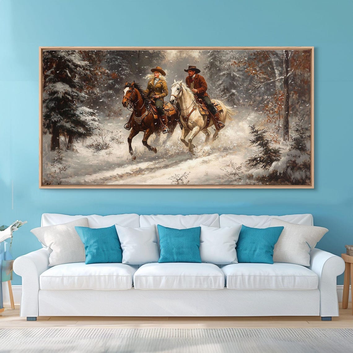Riders In The Snow Framed Print Rustic Wall Decor Primitive Art Wall Art Warm Fall Colors Western Decor Rustic Farmhouse
