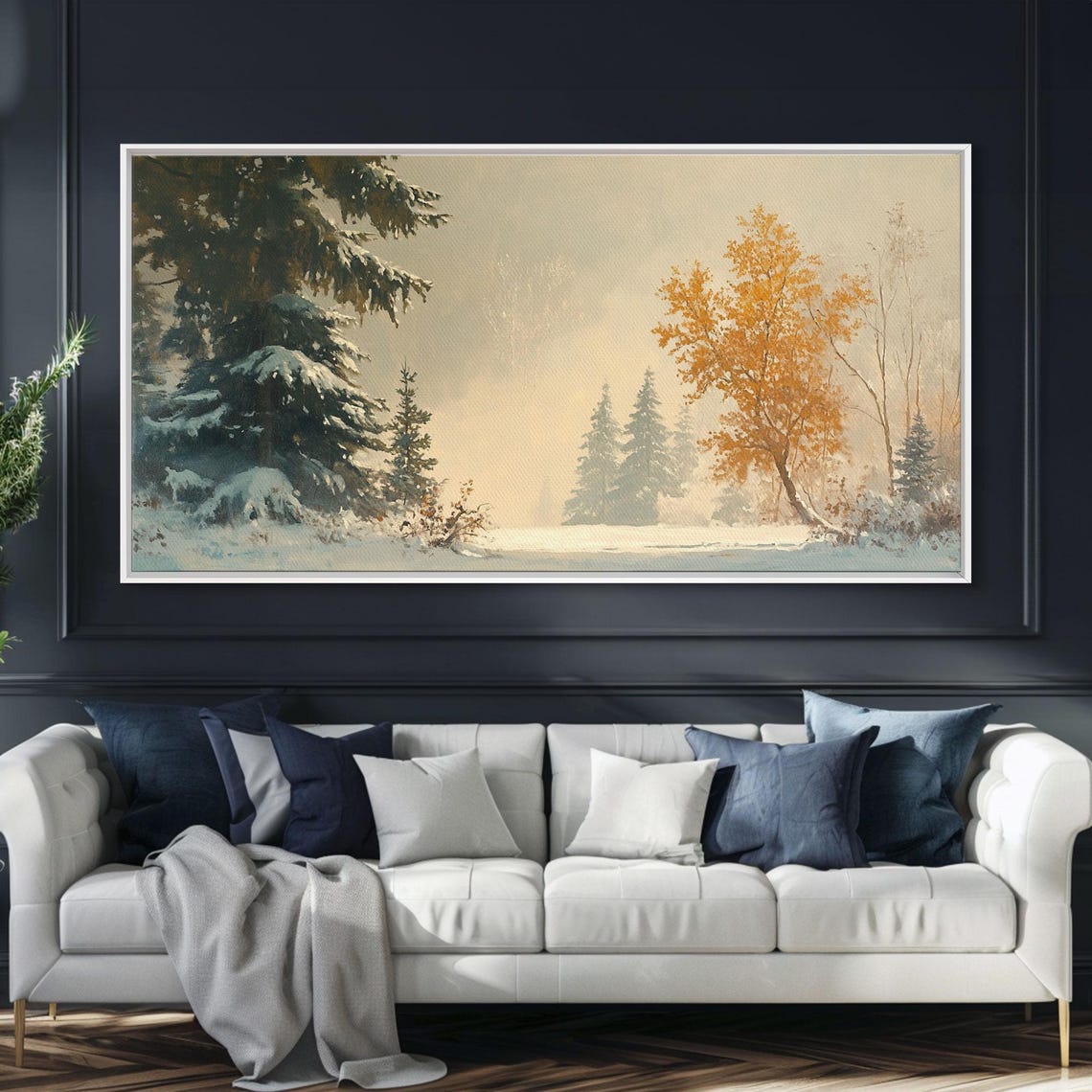 Misty Winter Forest With Snow Covered Pines And Golden Tree Poster - Image 2