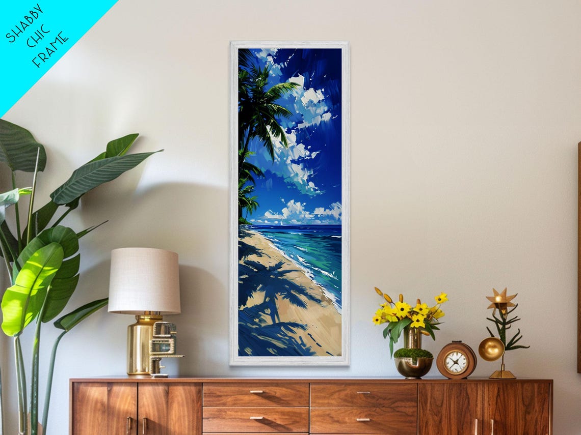 Tropical Beach Palm Shadows White Sand Blue Sky Wall Art Print - Image 4