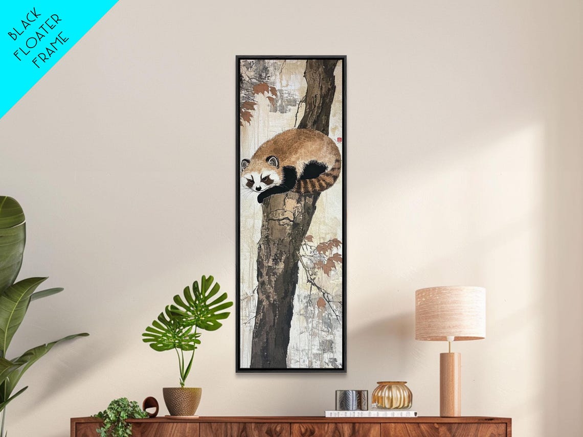 Sleeping Red Panda Tree Branch East Asian Ink Style Cute Animal Poster - Image 2
