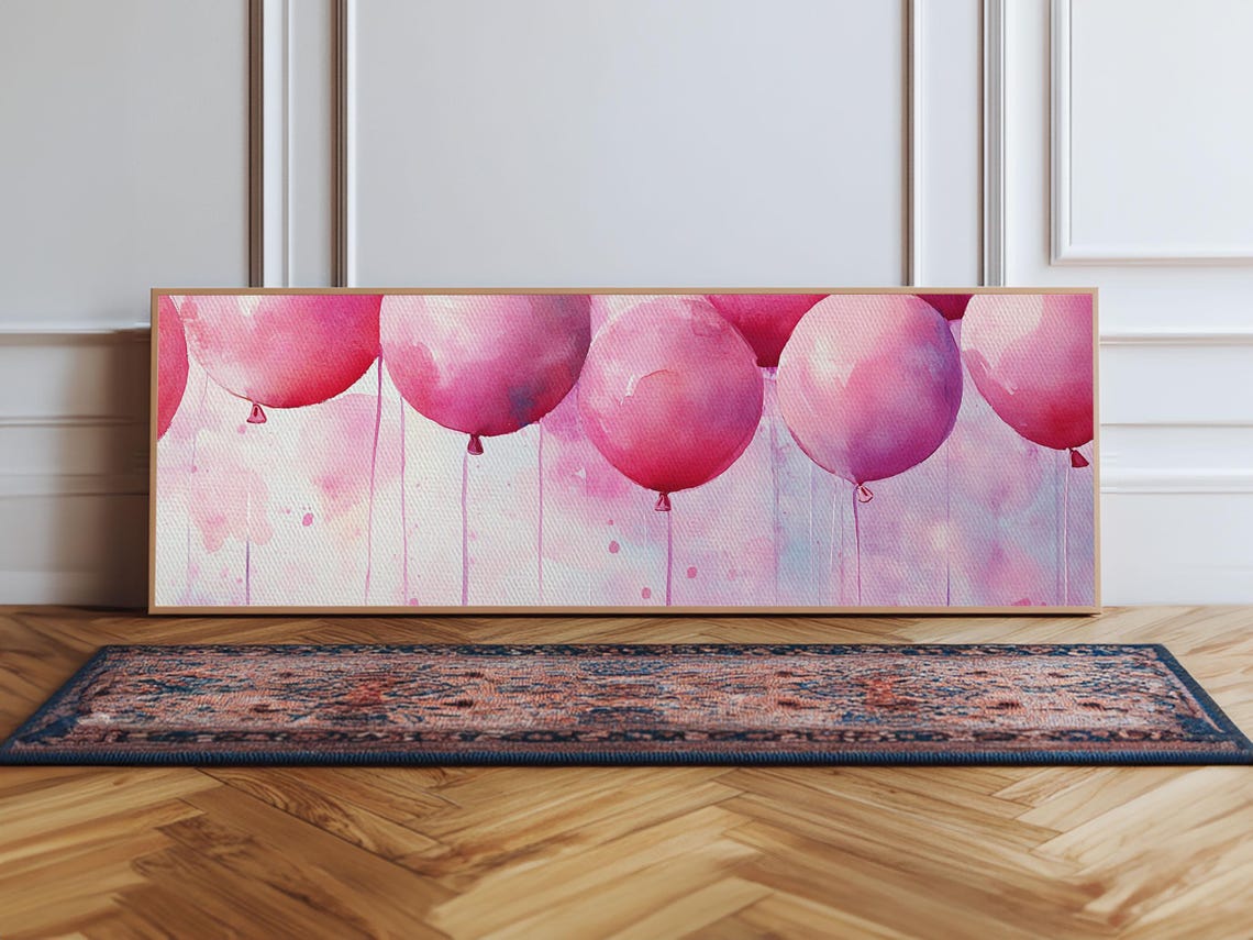 Pink Balloon Party Watercolor Fun Kids Birthday Celebration Wall Art - Image 2