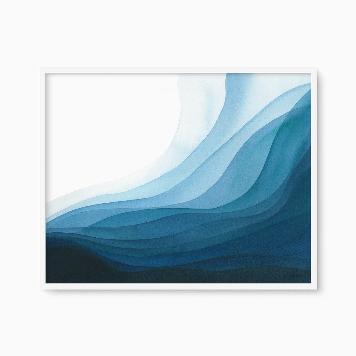 Deep Blue Ocean Waves Abstract Watercolor Landscape Wall Poster