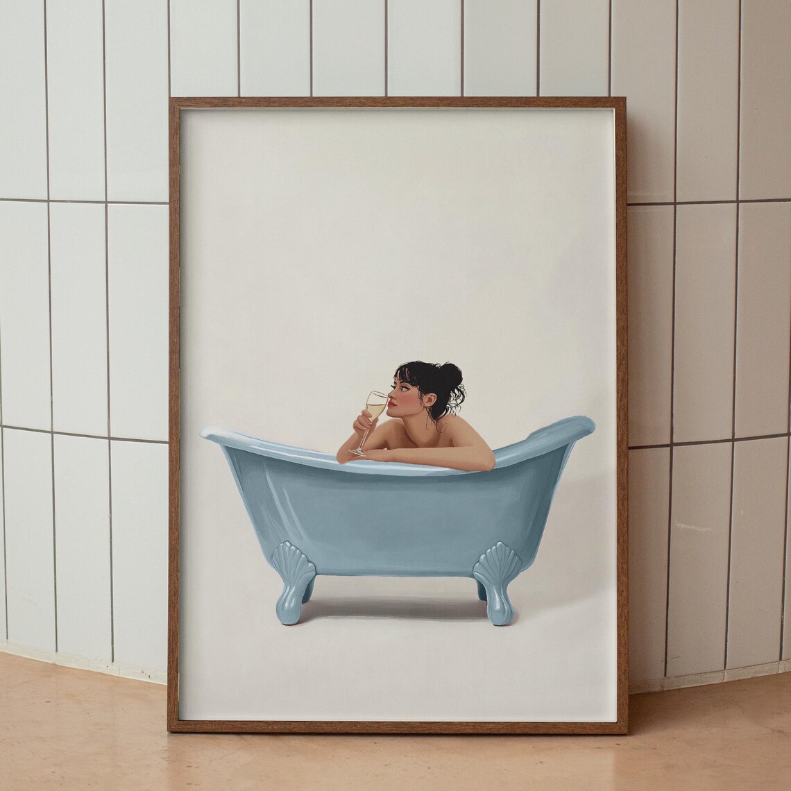 Cute Bathroom Wall Art Funny Print Trendy Minimalist Blue Girly Poster Wine