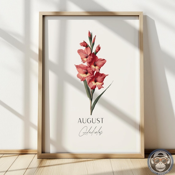 Gladiolus Print August Birth Flower Botanical Art