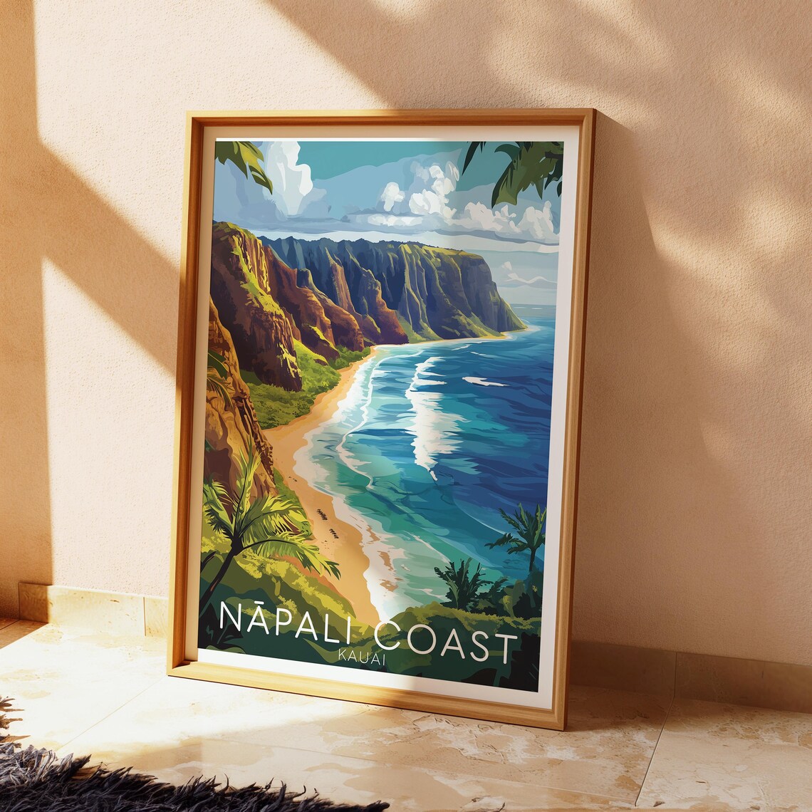 Napali Coast Kauai Print, Hawaii Tropical Travel Poster
