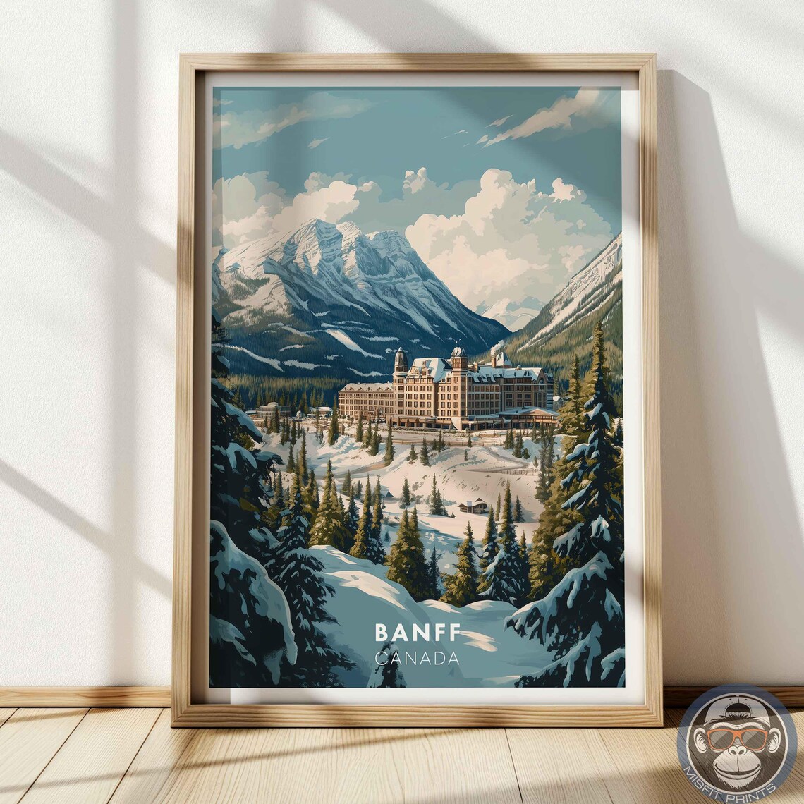 Banff Canada Travel Poster, Rocky Mountain Winter