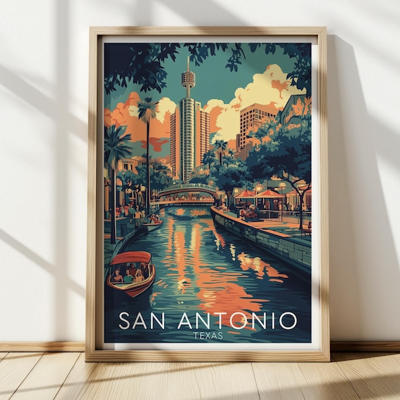 San Antonio River Walk Vintage Travel Poster