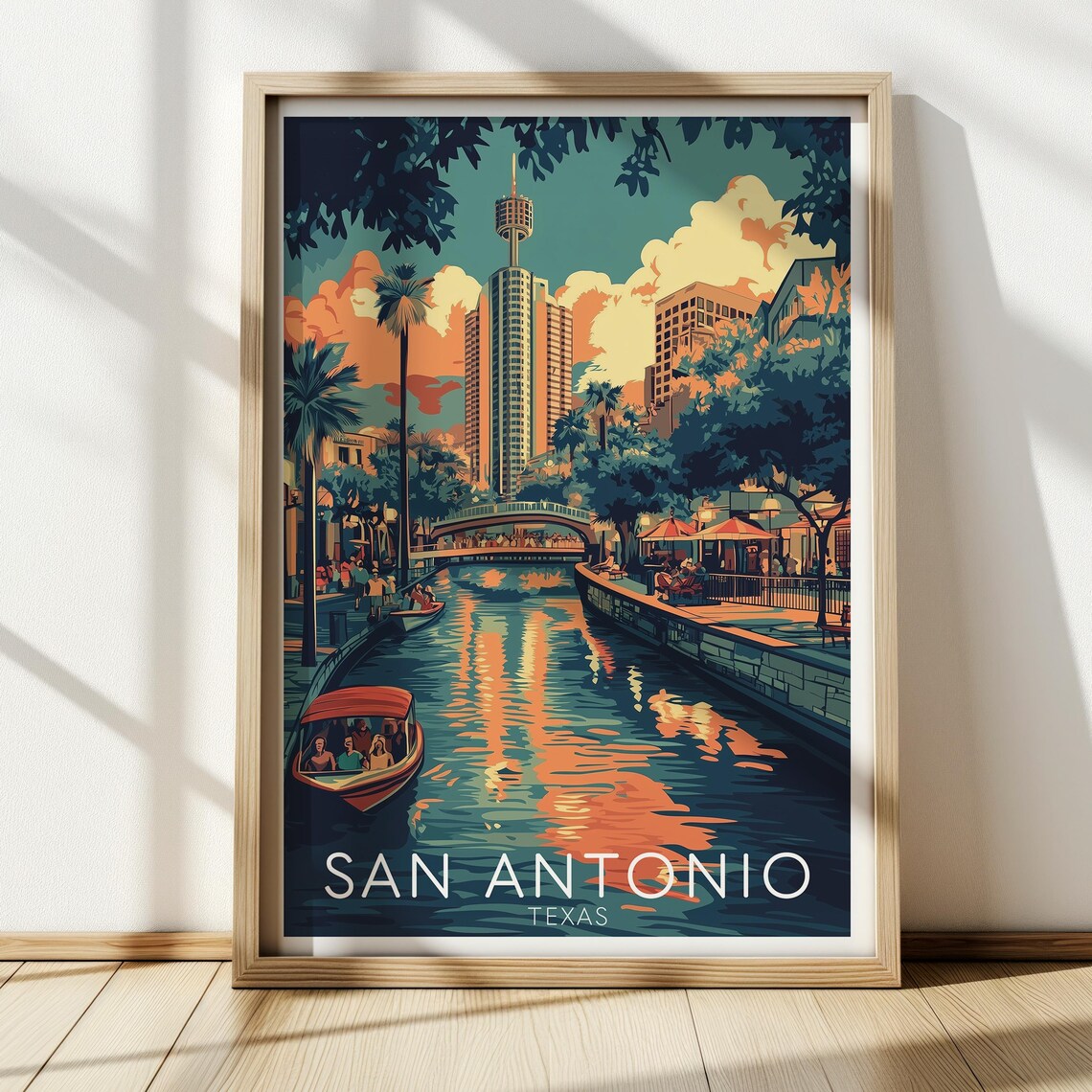 San Antonio River Walk Vintage Travel Poster