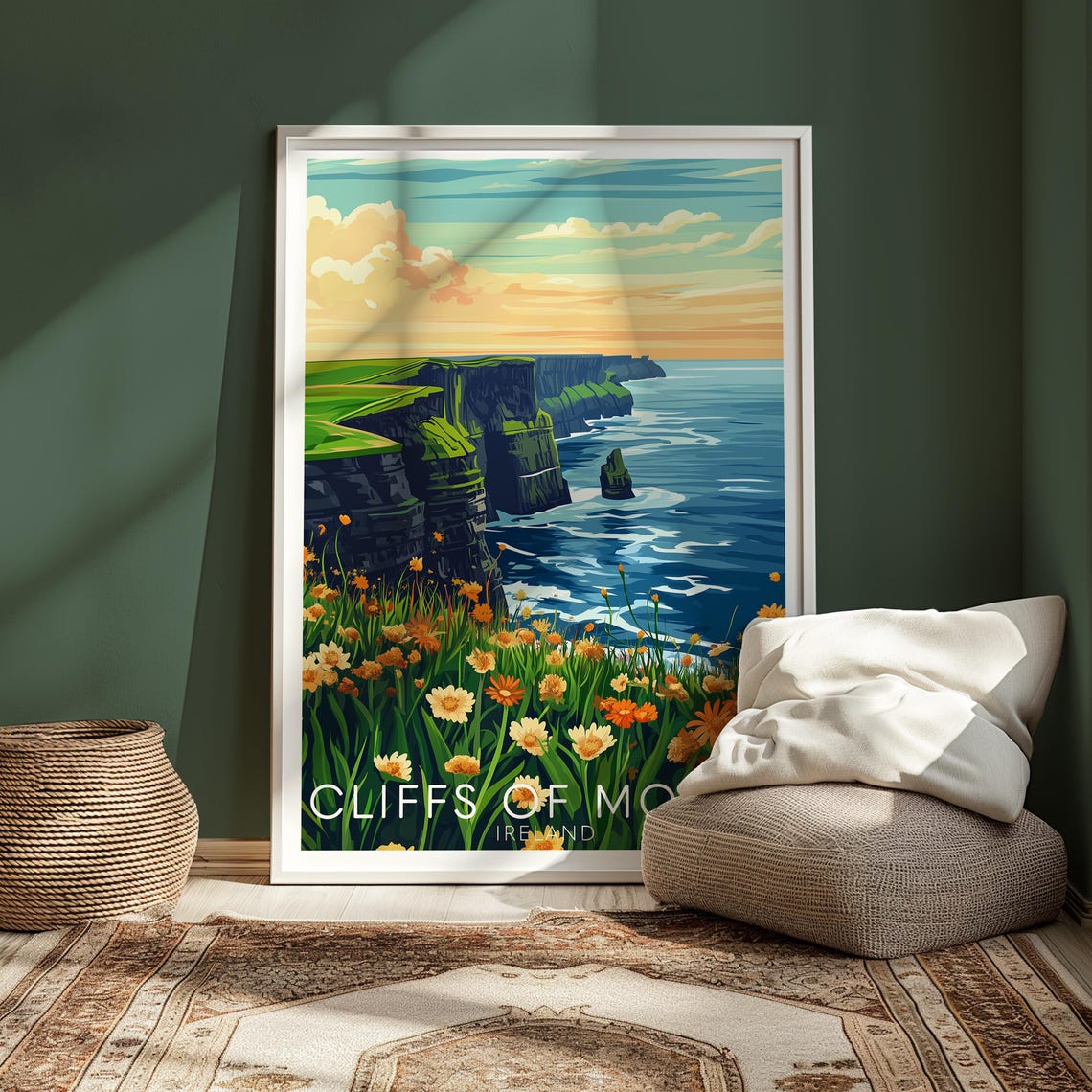 Cliffs of Moher Ireland Sea Cliffs Sunset Wildflowers Poster