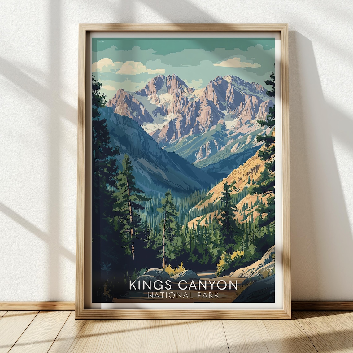 Kings Canyon National Park Vintage Mountain Valley Scenic Travel Poster