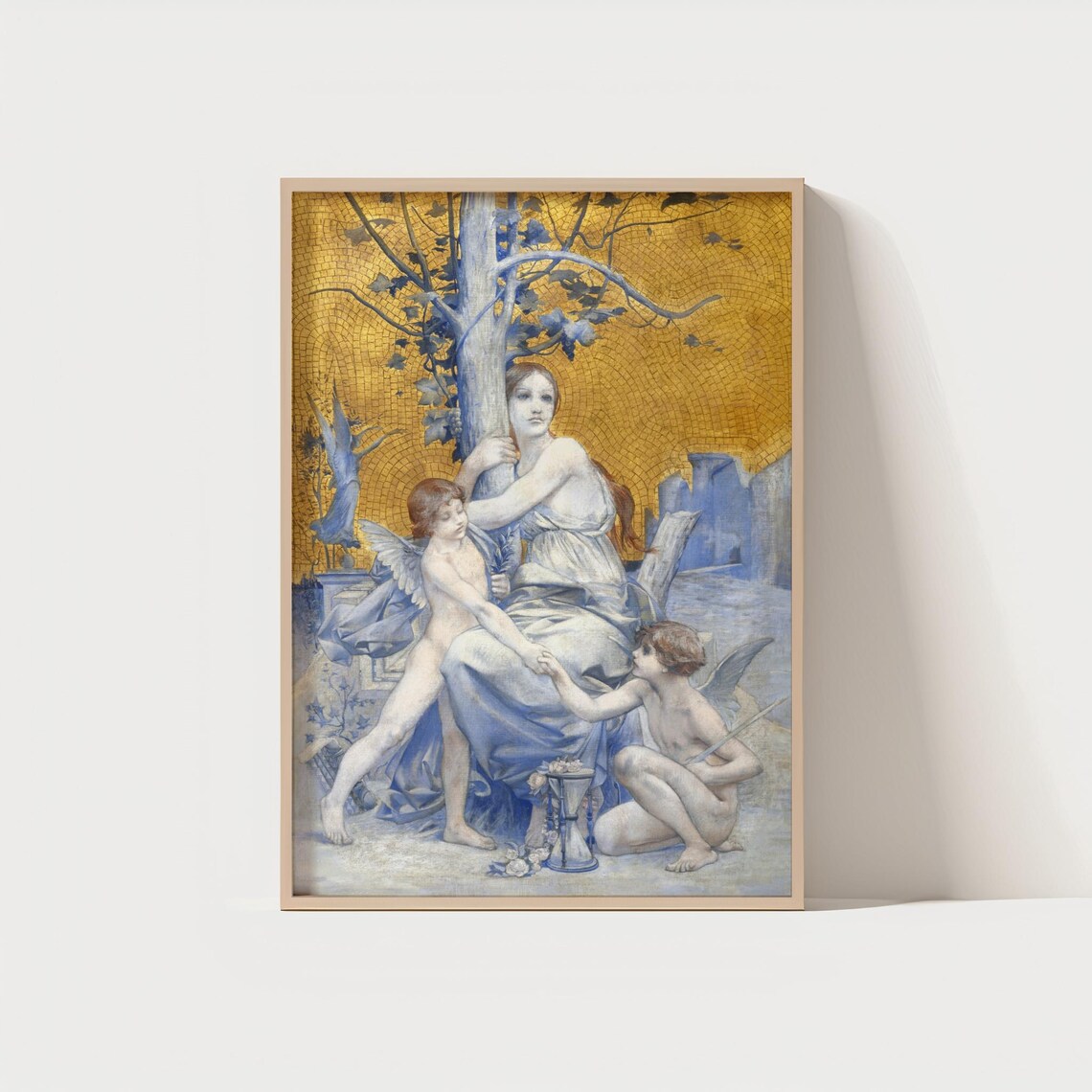 Victorian Allegorical Angel Woman With Cherubs Golden Mosaic Poster