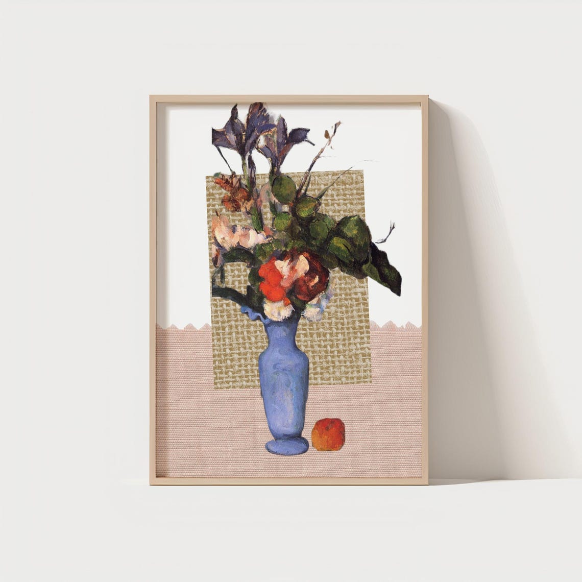 Modern Still Life Blue Vase Flowers Collage Style Floral Art Poster