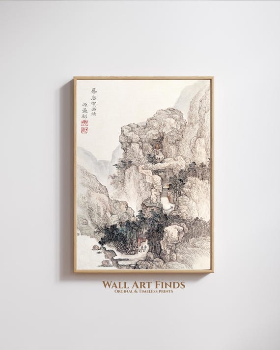 Ancient Chinese Mountain Landscape Traditional Asian Wall Art Print Serene Zen Painting 300 Dpi