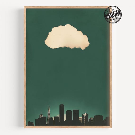 San Francisco Skyline With Floating Cloud Art Print Modern Minimalist Wall Decor For Home Office Or Living Room