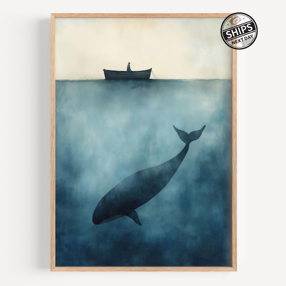 Humpback Whale Art Print And Ship Vintage Poster Giant Ocean Wall