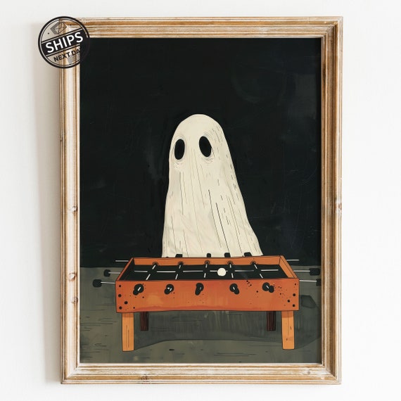 Ghost Playing Foosball Man Cave Art Funny Spooky Game Room Wall Art