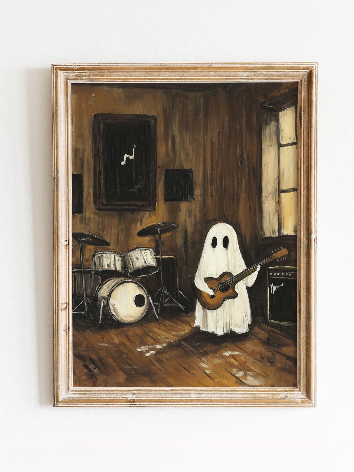 Cute Ghost Playing Guitar Moody Music Room Dark Academia Poster