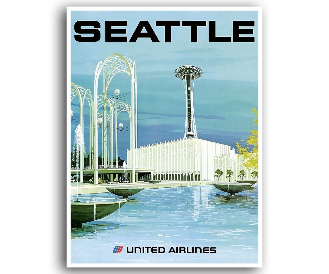 Seattle Washington Vintage Travel Poster, Art Print