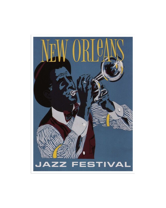 New Orleans Jazz Festival Vintage Trumpeter Music Travel Poster