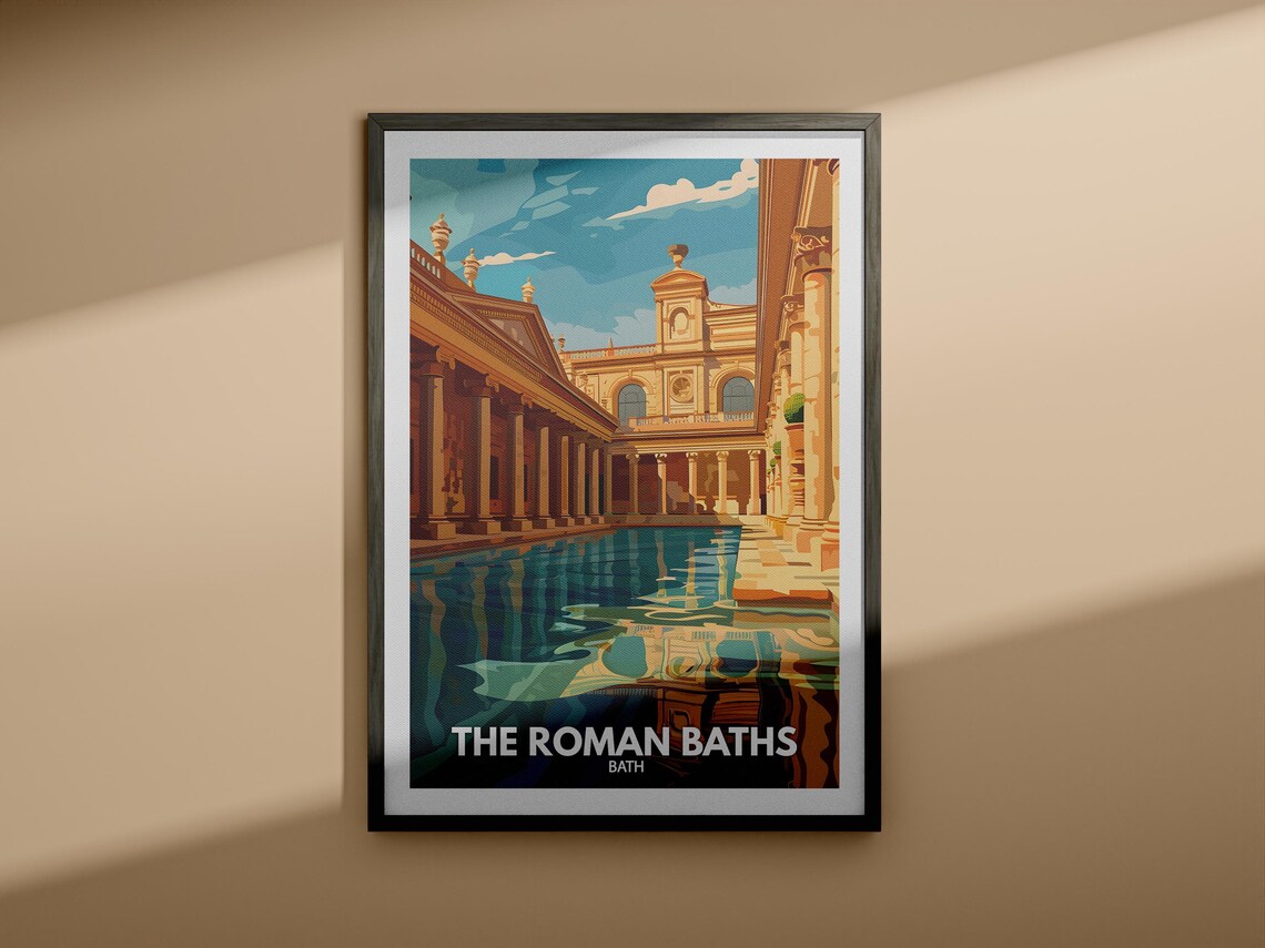 The Roman Baths Bath Travel Poster Great Bath Colonnade Historic - Image 4