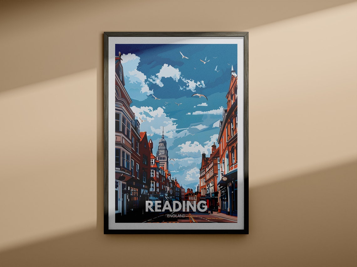 Reading England Vintage Busy High Street Clock Tower View Poster - Image 4
