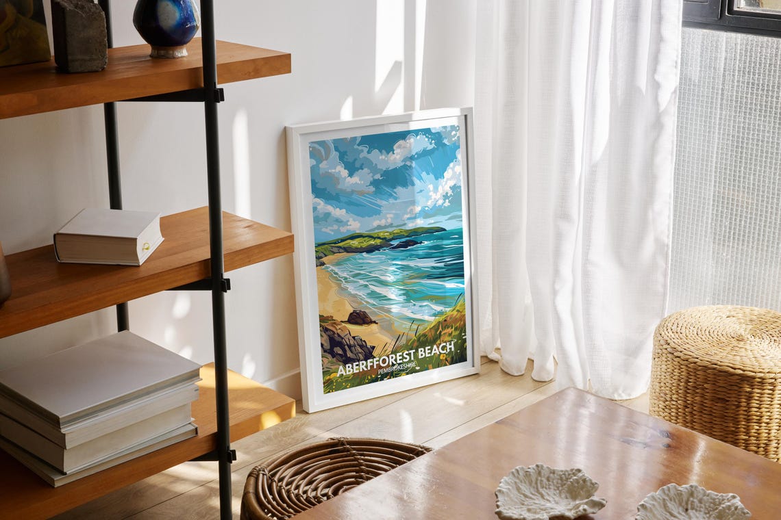 Aberfforest Beach Pembrokeshire Coast Waves Vintage Travel Poster - Image 2
