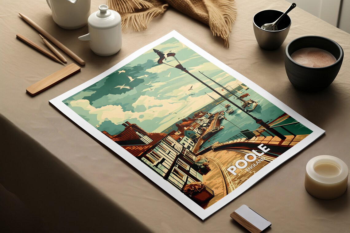 Poole England Coastal Town Hill View Harbour Sailboats Poster - Image 2