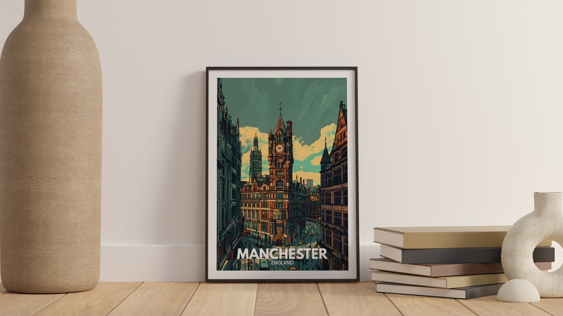 Manchester England Grand Clock Tower Albert Square City Poster - Image 3