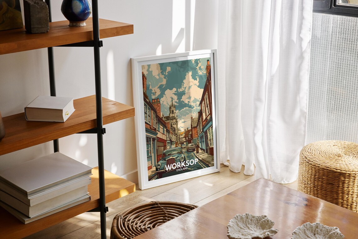 Worksop England Historic Market Town Street Classic Car Poster - Image 2