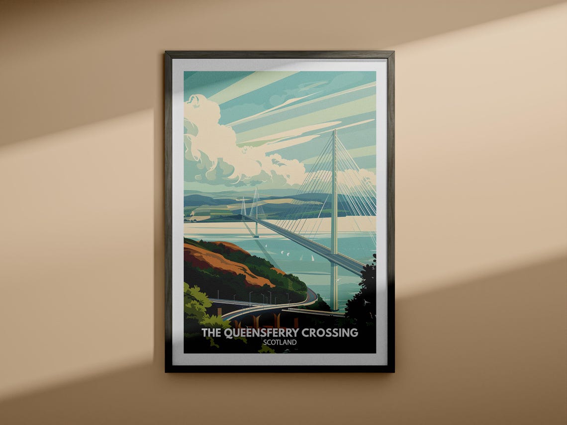 The Queensferry Crossing Scotland Vintage Travel Poster Bridge Art - Image 4