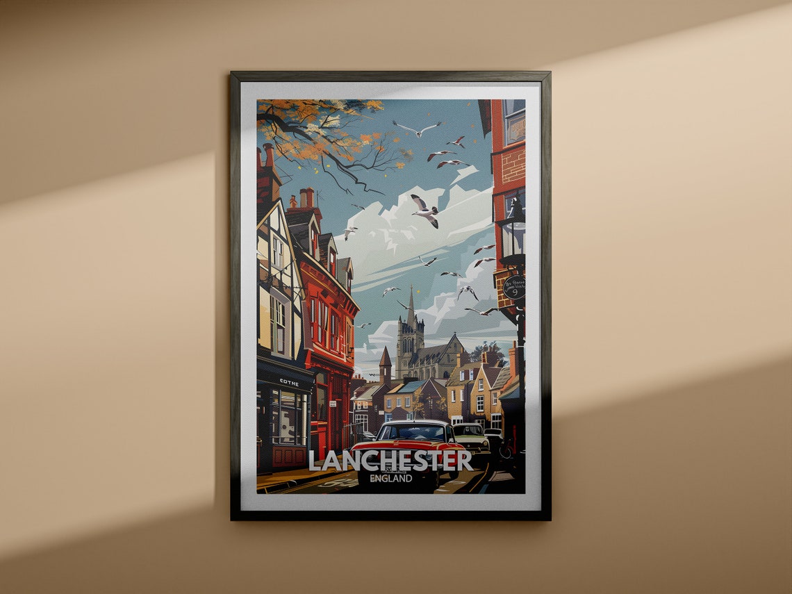 Lanchester England Seagull Sky Old Town Church Tower Travel Poster - Image 4