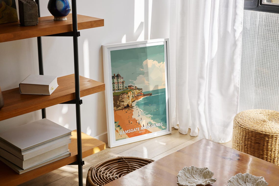 Ramsgate Main Sands Beach Pier Swimmers Sunny Kent Coast Poster - Image 2