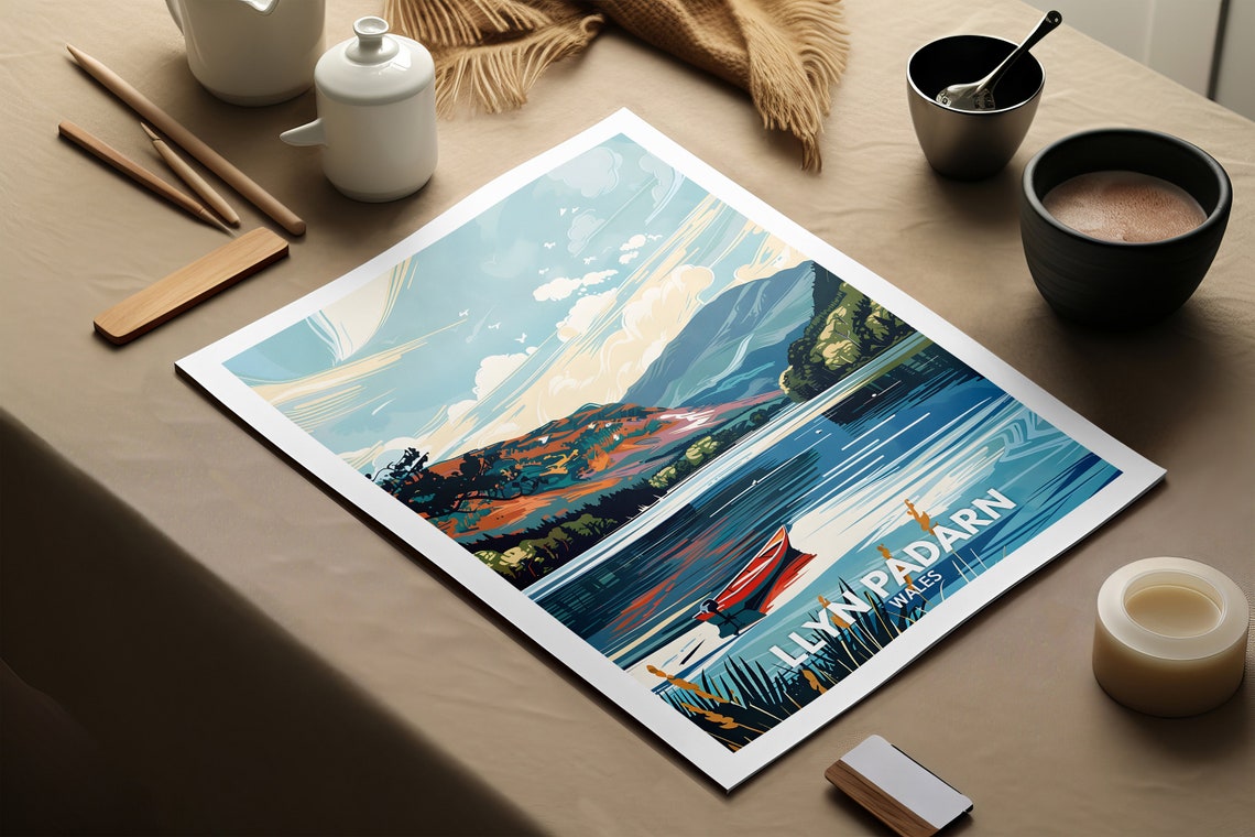 Lake Llyn Padarn Print Lake Llyn Padarn Poster Wales Lake Travel Poster Lake Wall Art Decor United Kingdom Lake Art Wales Nature Poster - Image 2