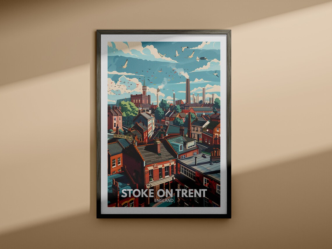 Stoke on Trent England Travel Poster Potteries Skyline Vintage Art - Image 4