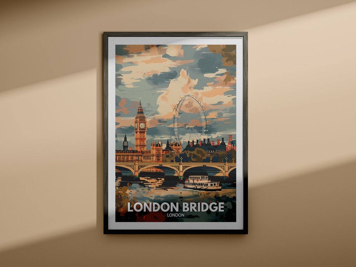 London Big Ben and London Eye Thames Sunset Vintage Travel Poster - Image 4