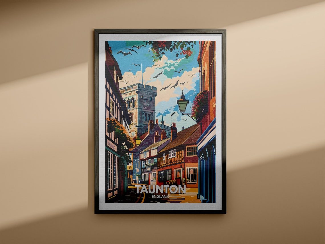 Taunton Print Taunton Poster Uk Wall Art England Wall Art Decor British Travel Poster United Kingdom Print England City Art - Image 4