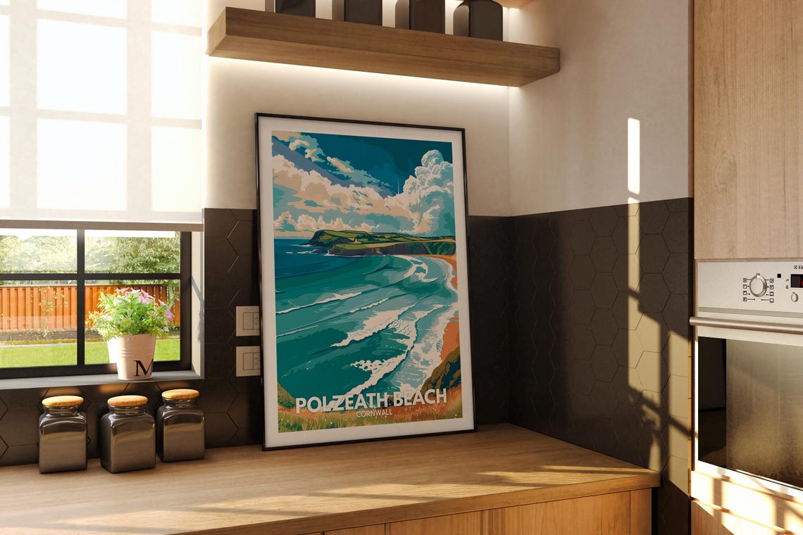 Polzeath Beach Cornwall Surf Waves Headland Coastline Poster - Image 3